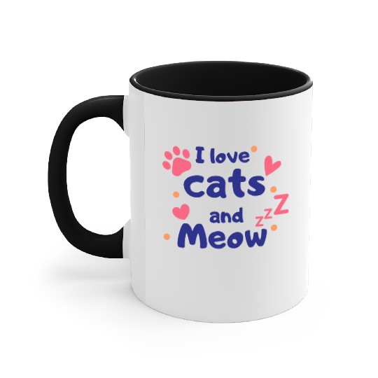 I love cats and Meow Funny Accent Mugs