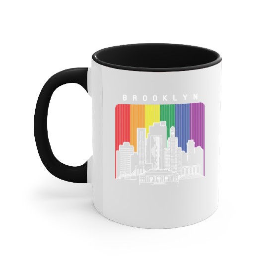 Brooklyn New York Skyline Rainbow Flag Accent Mugs