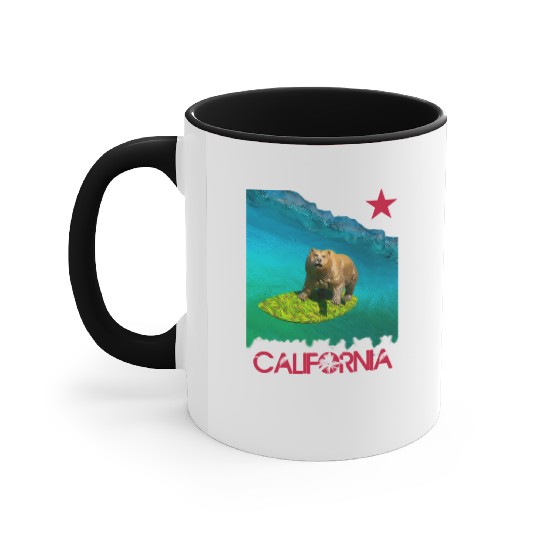 SURFING BEAR , on california Accent Mugs