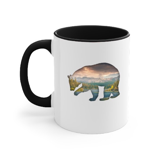 Bear bear silhouette with forest fill Accent Mugs
