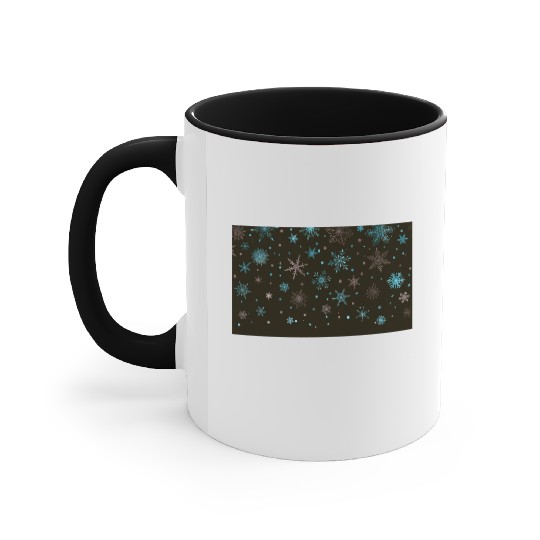 Elegant Snowflakes Black Blue Silver Accent Mugs
