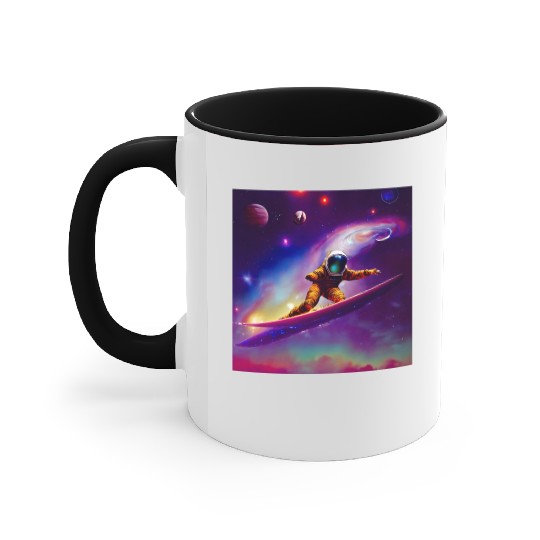 Astronaut Surfing in Space Accent Mugs