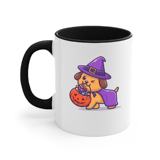 Dog witch with a pumpkin - Halloween Accent Mugs