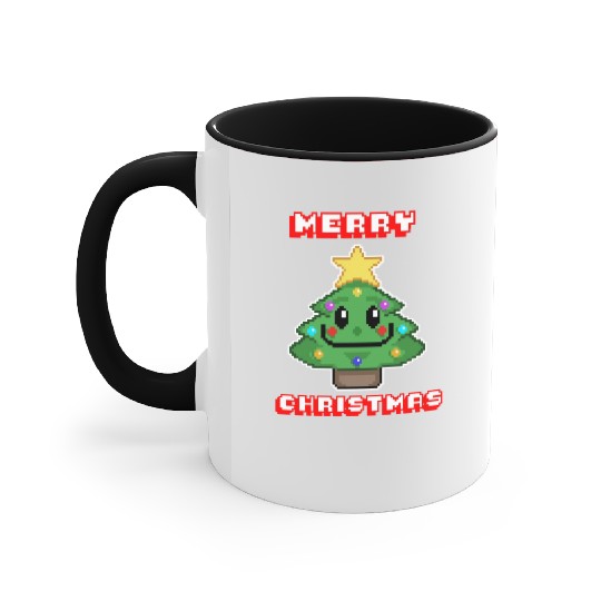Merry Christmas I Xmas I 8 Bit Pixelated Accent Mugs