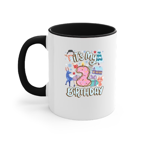 It's My 2 Birthday Snowman Holiday Donut Winter Accent Mugs