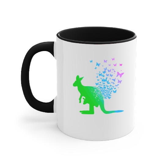 Butterfly & Kangaroo In Nature Australia Kangaroo Accent Mugs