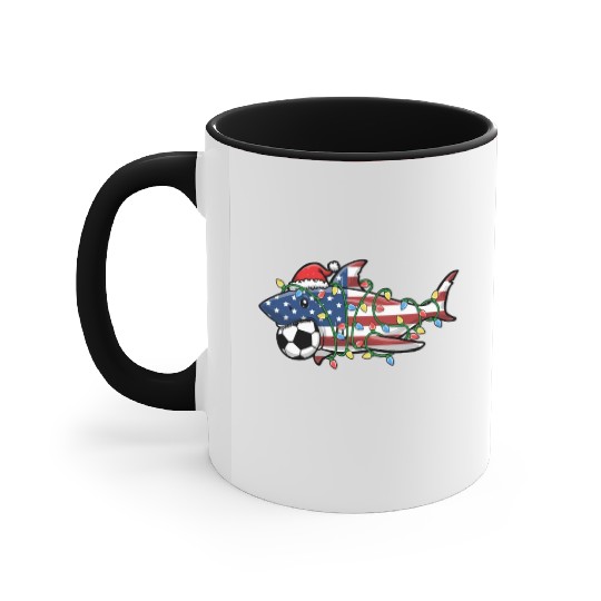 Christmas Accent Mugs, Santa Shark Soccer Jersey