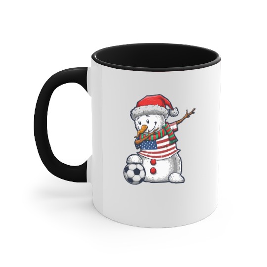 Soccer Boy Dabbing Snowman Christmas Jersey Accent Mugs
