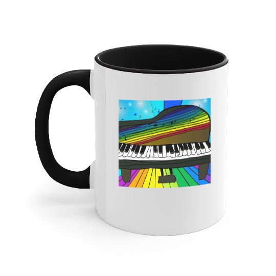 piano in front of a colorful rainbow Accent Mugs