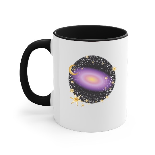 glowing violet galaxy with moon and stars Accent Mugs