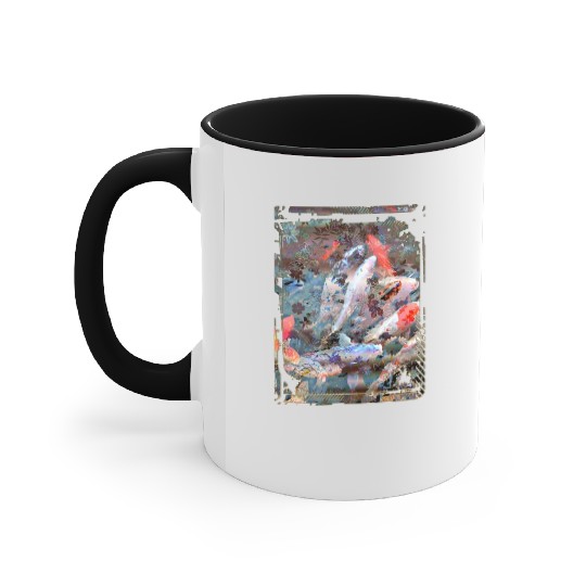 Japan Koi Fish Pond Collage Art 88 Accent Mugs