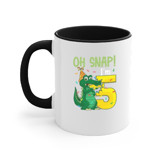 Oh Snap I'm 5 Crocodile 5th birthday Alligator Accent Mugs