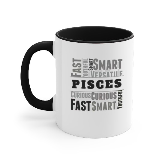 Pisces Zodiac Star Sign Word Cloud Square Monochro Accent Mugs