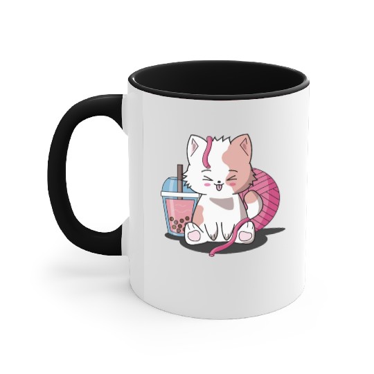 Chibi Boba Tea Cat Accent Mugs