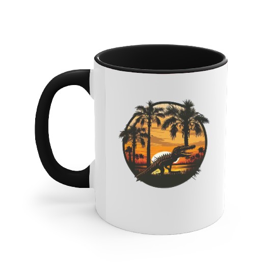 Florida Everglades Sunset Alligator and Palm Tree Accent Mugs