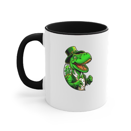 St Patricks Day T-rex Dinosaur With Top Hat Accent Mugs