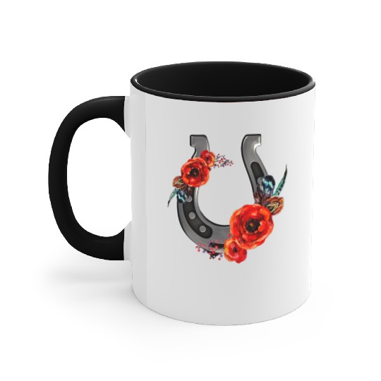 Floral Horseshoe With Poppies Accent Mugs