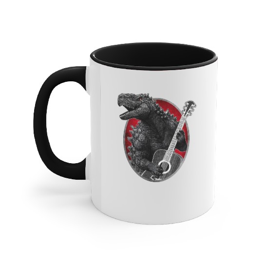 Kaiju playing guitar Accent Mugs