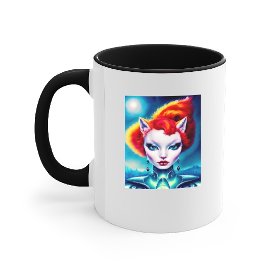 "Alien Cat Woman" Accent Mugs