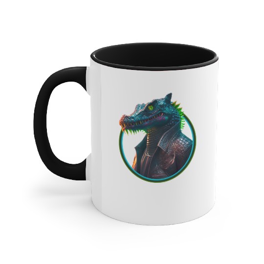 Neon punk crocodile in leather jacket Accent Mugs