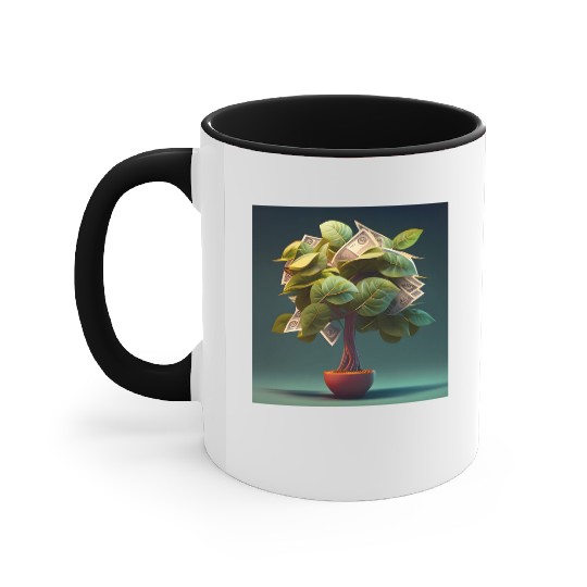 Plant in Flower Pot Money Tree - 3D Digital Art Accent Mugs