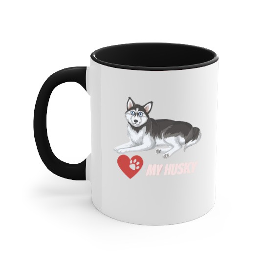 I Love My Husky Accent Mugs