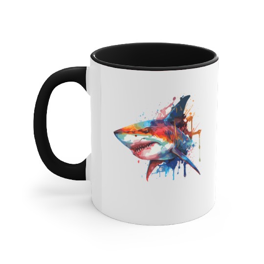 Watercolor Shark Colorful Great White Shark Lover Accent Mugs