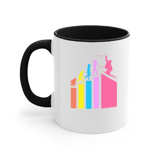 Retro Evolution Ski Skiing Skier Accent Mugs