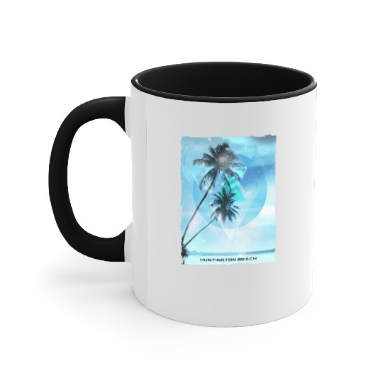Artistic Huntington Beach California Palm Tree Accent Mugs