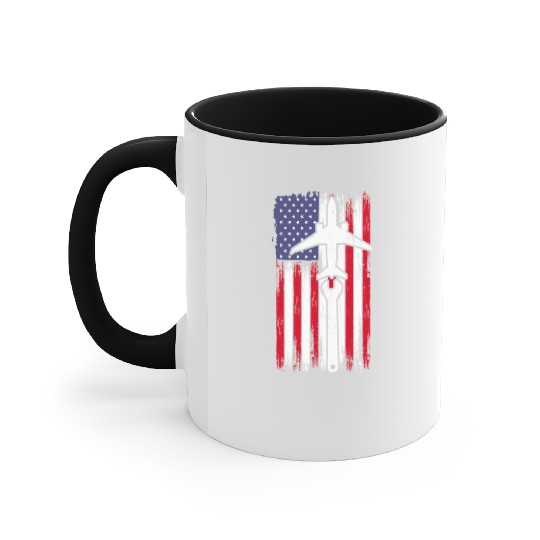 Aircraft Mechanic Aviation Usa Flag Accent Mugs