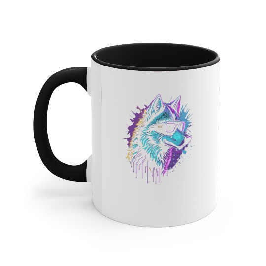 Cool Cyber Wolf Accent Mugs