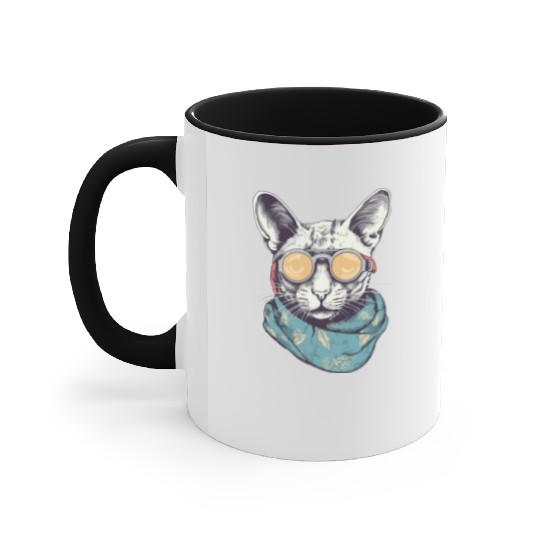Cat with yellow glasses Accent Mugs