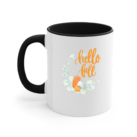 Hello Fall, Autumn leaves, Pumpkins and fall Accent Mugs