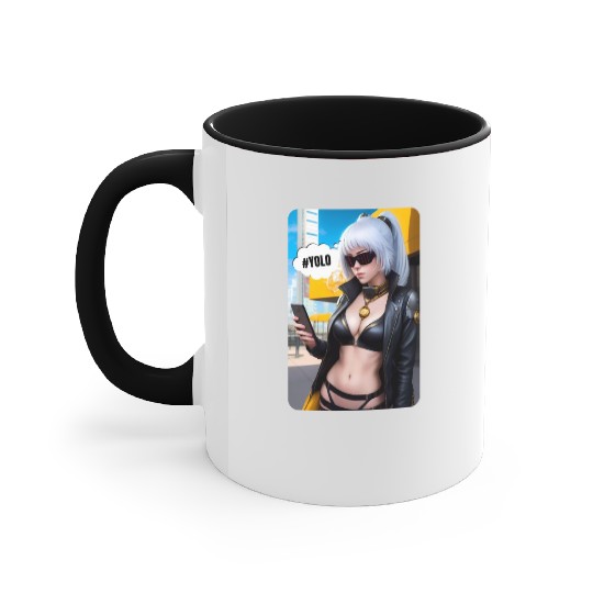 Cyberpunk Waifu Influencer Design 2 Accent Mugs