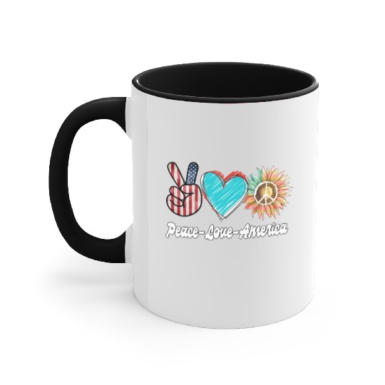 Peace Love America US Flag Fourth Womens JULY 4TH Accent Mugs