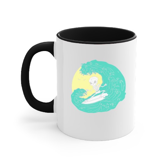 Skeleton surfing on Wave Accent Mugs