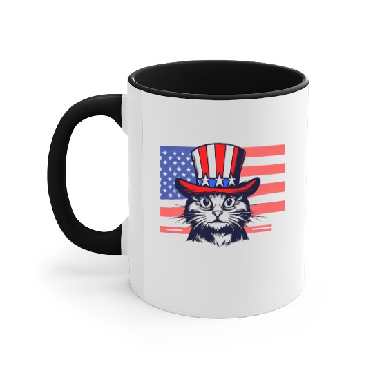 Cat Us Flag 4th Of July Accent Mugs