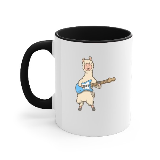 Comic Llama Plays Electric Guitar Accent Mugs