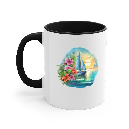 Sailing Ship Sailing Orchids Flowers Sailboat Accent Mugs
