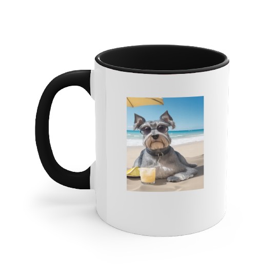 Schnauzer Chilling at Beach with a Drink Accent Mugs