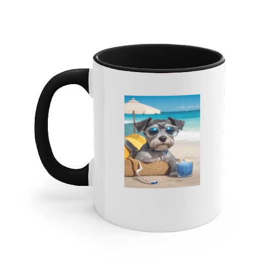 Schnauzer Chilling at the Beach with a Drink Accent Mugs