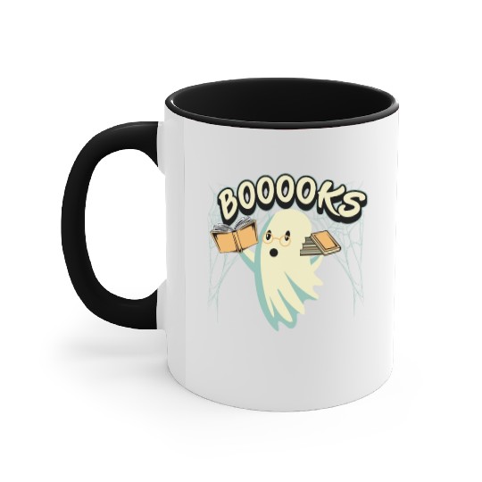 Ghost With Books Booooks Accent Mugs