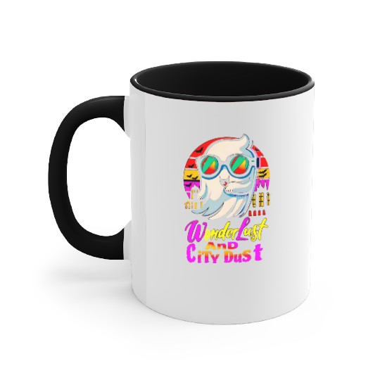Halloween Ghost with Wanderlust avoiding City Dust Accent Mugs