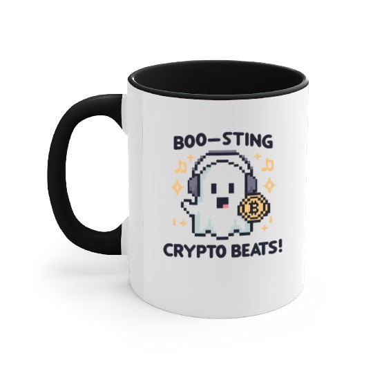 Quirky 8-Bit Ghost with Crypto Beats - Halloween Accent Mugs