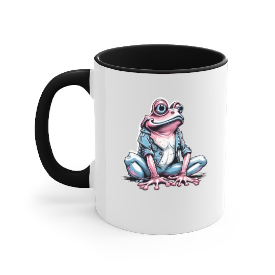 Cute pink frog with denim Accent Mugs