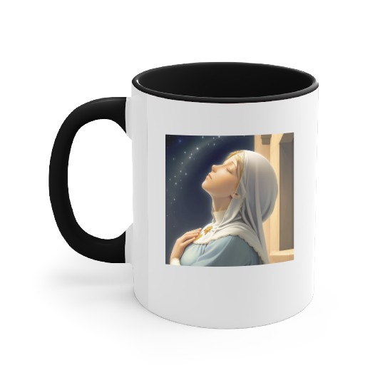 Virgin Mother Mary Praying on a Starry Night Accent Mugs