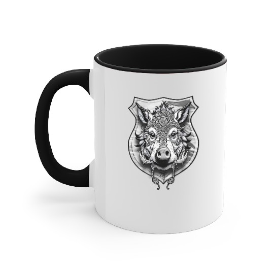 shield with wild boar head - DIGITAL - grayscale Accent Mugs