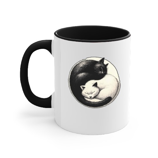 Yin and yang cats sleeping Accent Mugs