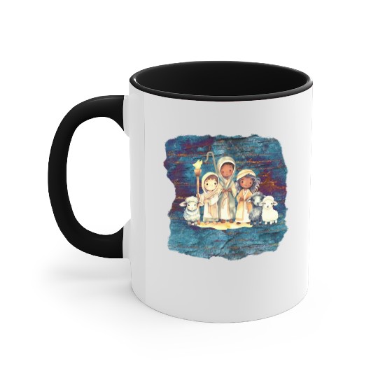Christmas Nativity Scene Shepherds and Sheep Accent Mugs