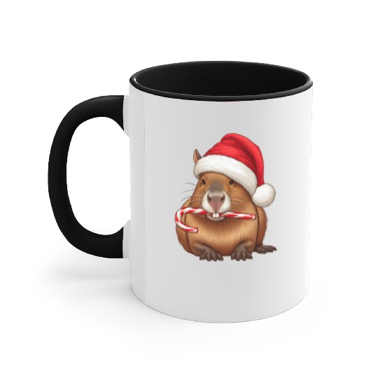 Festive capybara with candy cane Accent Mugs